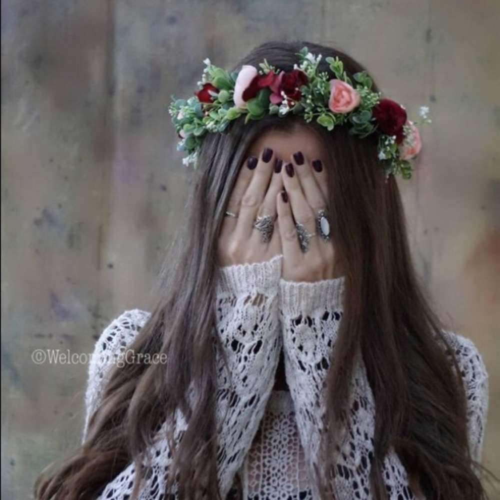 Burgundy flower crown